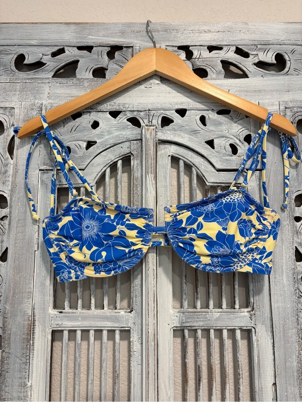 NEW J.Crew Bikini Top Underwire Blue Floral Print With Shoulder Ties 36 B